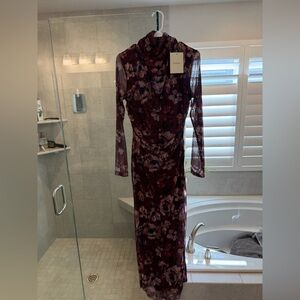 Bohme Long Sleeve Floral Dress - Burgundy and Pink